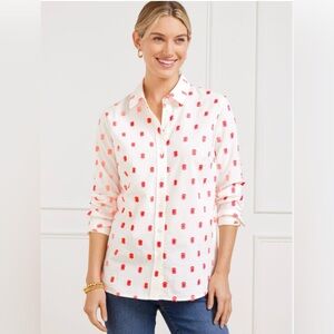 TALBOTS MODERN CLASSIC SHIRT - BIRDS EYE JACQUARD Large Petite EUC